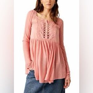 NWT Free People Elegant Pink Lace Front Tunic